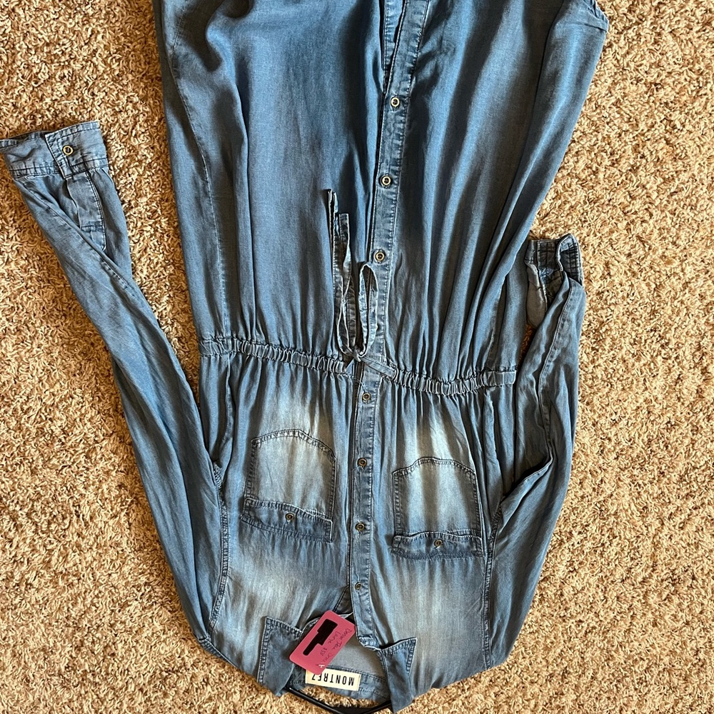 Blue Denim Button-Up Jumpsuit